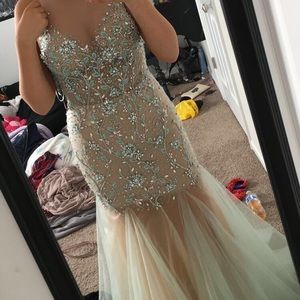 Light blue and nude formal/prom dress
